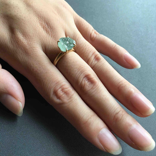 高冰种翡翠莲蓬戒指18k黄金镶嵌 商品图9