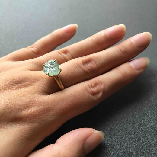 高冰种翡翠莲蓬戒指18k黄金镶嵌 商品图7