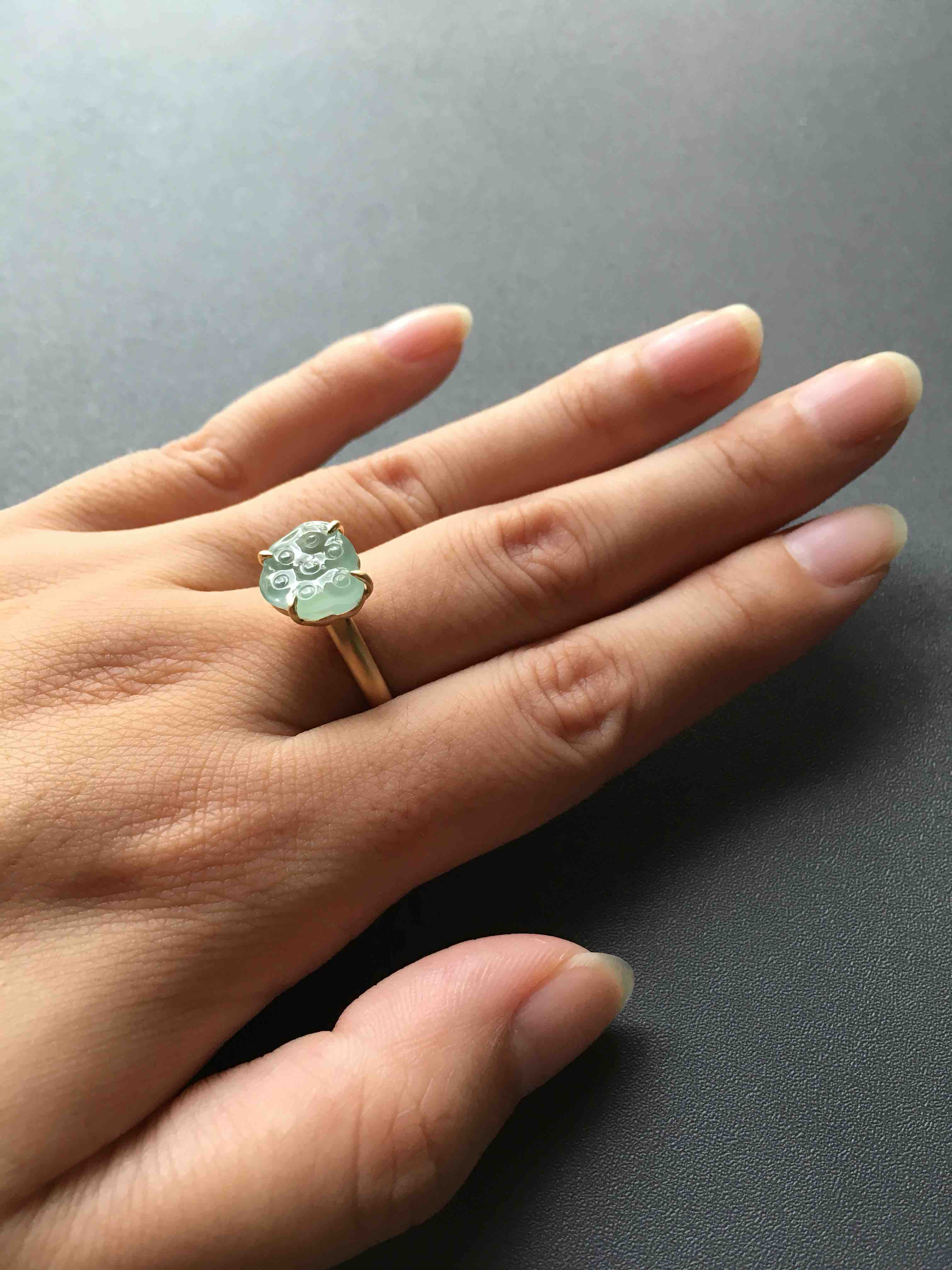 高冰种翡翠莲蓬戒指18k黄金镶嵌