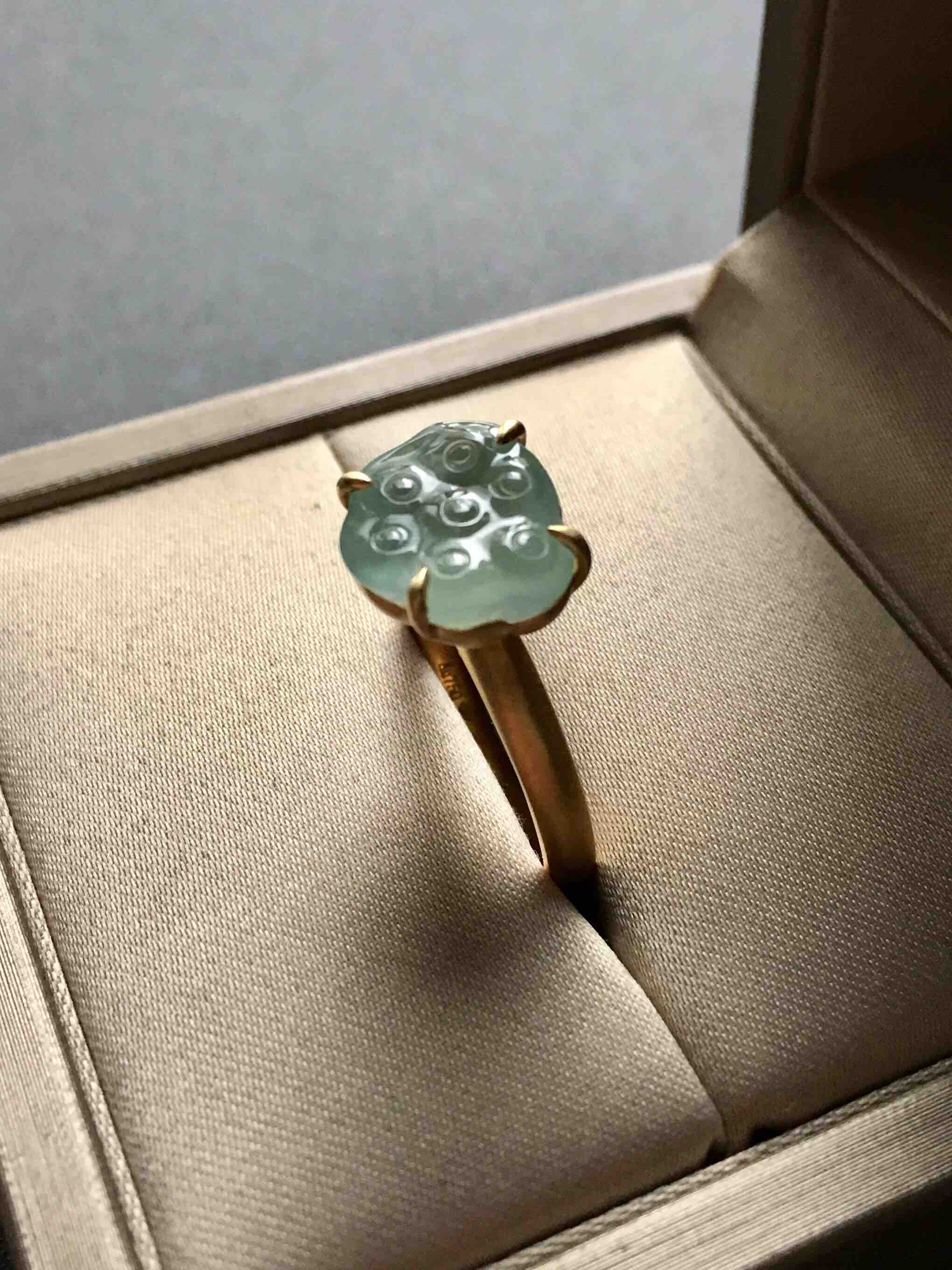 高冰种翡翠莲蓬戒指18k黄金镶嵌