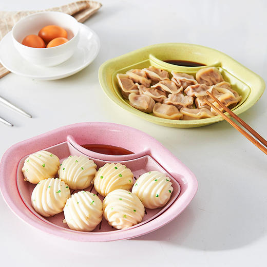 家用双层沥水盘 小麦秸秆创意饺子盘带醋调料碟扇形餐盘 商品图2