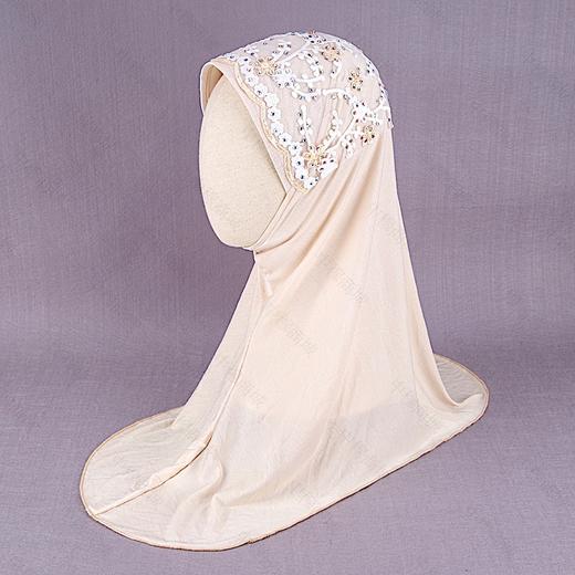 烫钻绣花款方便头巾盖头，手工定制，简约时尚。 商品图0