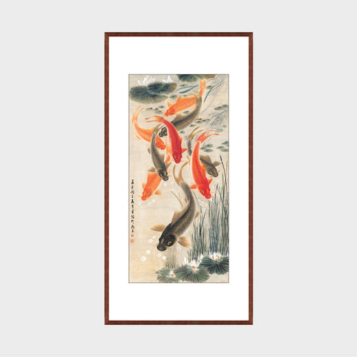 湖山画苑版画玄关装饰画餐厅装饰画九鲤图吴青霞