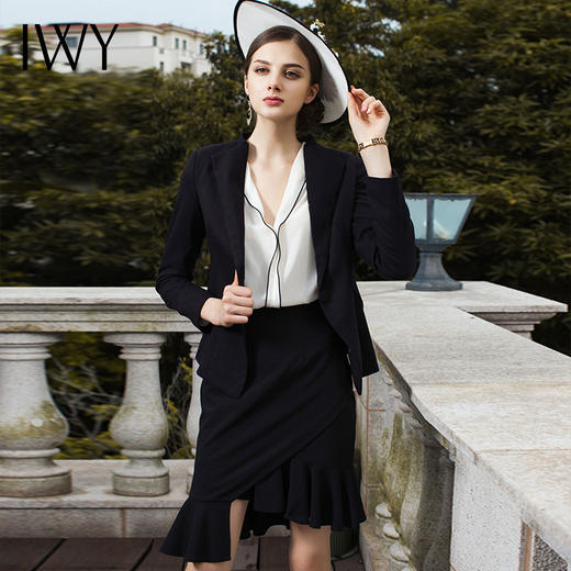 IWY/黑色西服套裙女名媛小香风职业装两件套时尚气质白领ol修身工作服cs246 商品图5