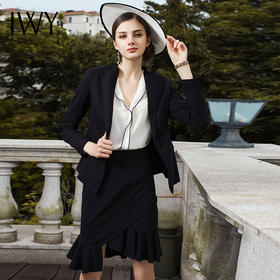 IWY/黑色西服套裙女名媛小香风职业装两件套时尚气质白领ol修身工作服cs246