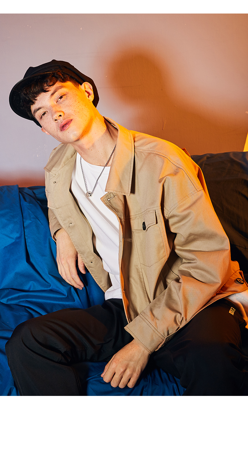韩都衣舍韩版男装2019秋装新款韩版卡其宽松拼贴夹克男ar8030梦