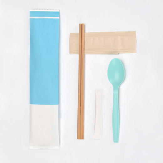 喇叭花一次性勺套装塑料勺纸巾西餐勺独立包装筷子四件套装定制 商品图3