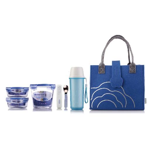 LC-S2611 凡尔赛彩盒装六件套（两入小圆+圆桶+双层随手杯+餐具勺子+大毛毡布餐包） 商品图0