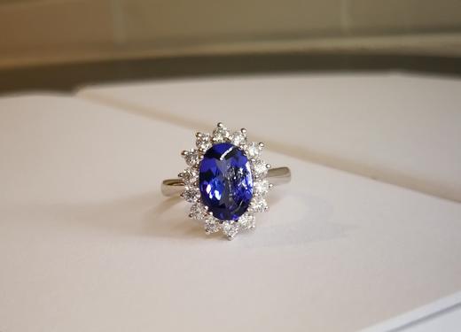 两克拉坦桑石镶钻经典戴妃戒指(已出，同款可定制） 商品图2