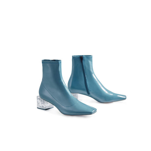 【微瑕疵不退不换】lost in echo 银箔水晶跟漆皮靴 雾蓝 商品图2