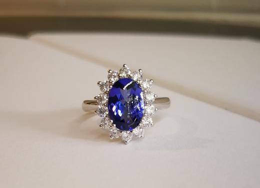 两克拉坦桑石镶钻经典戴妃戒指(已出，同款可定制） 商品图1