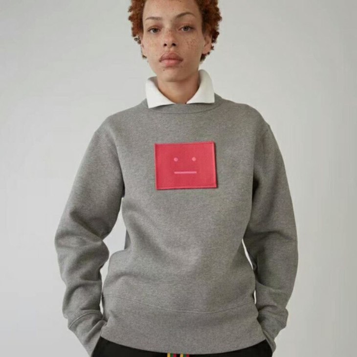 acne18年早秋款三色笑脸魔术贴卫衣情侣款