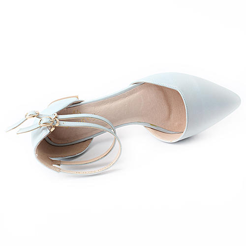 索兰38码天蓝色性感尖头系带粗跟凉鞋单鞋女c46