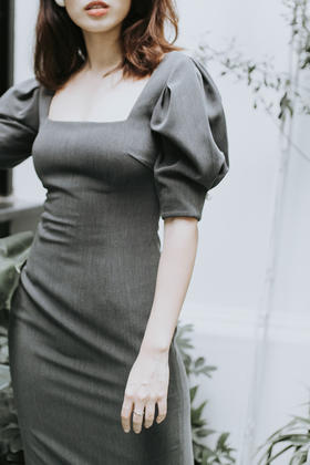 AtelierMissLu /Jacqueline 高级灰灯笼袖修身裙