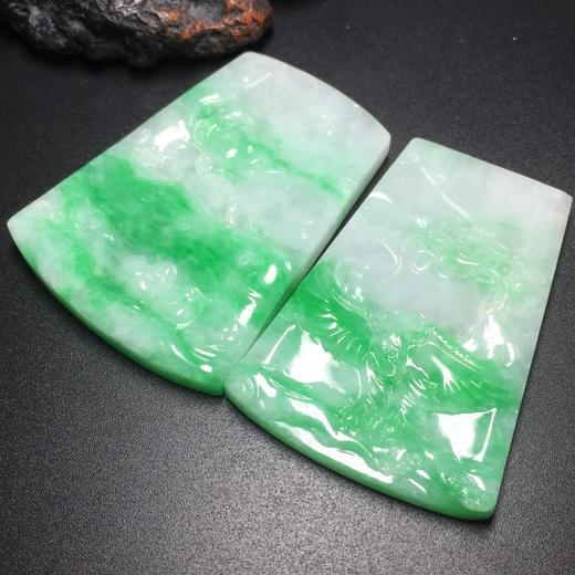 81695翡翠糯种白底青对牌