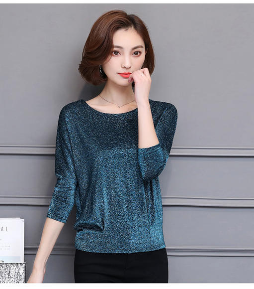 MZ-09048211宽松大码亮丝新款T恤打底衫 商品图1