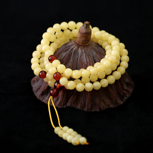 天然无优化6mm108颗白花蜜蜡长串佛珠