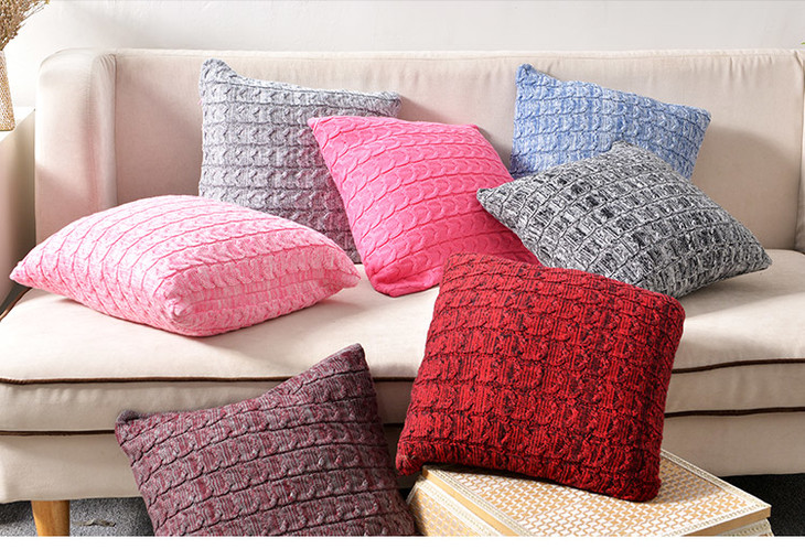 北欧风格针织毛线靠垫抱枕复古沙发靠背办公室午睡枕芯套颜色随机发出