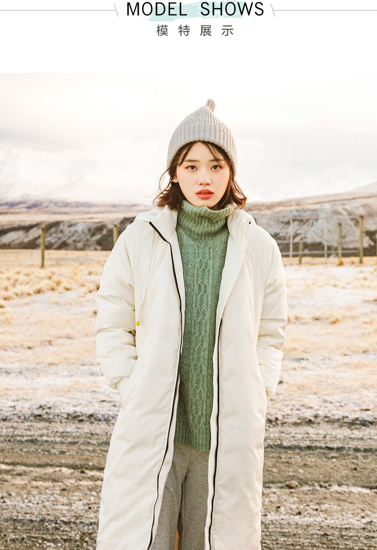 茵曼2018冬装新款连帽印花绣花宽松长款羽绒服外套女1884121119