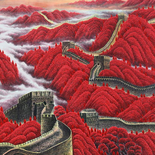 湖山画苑山水国画客厅装饰画手绘真迹画会议室挂画万里长城周华