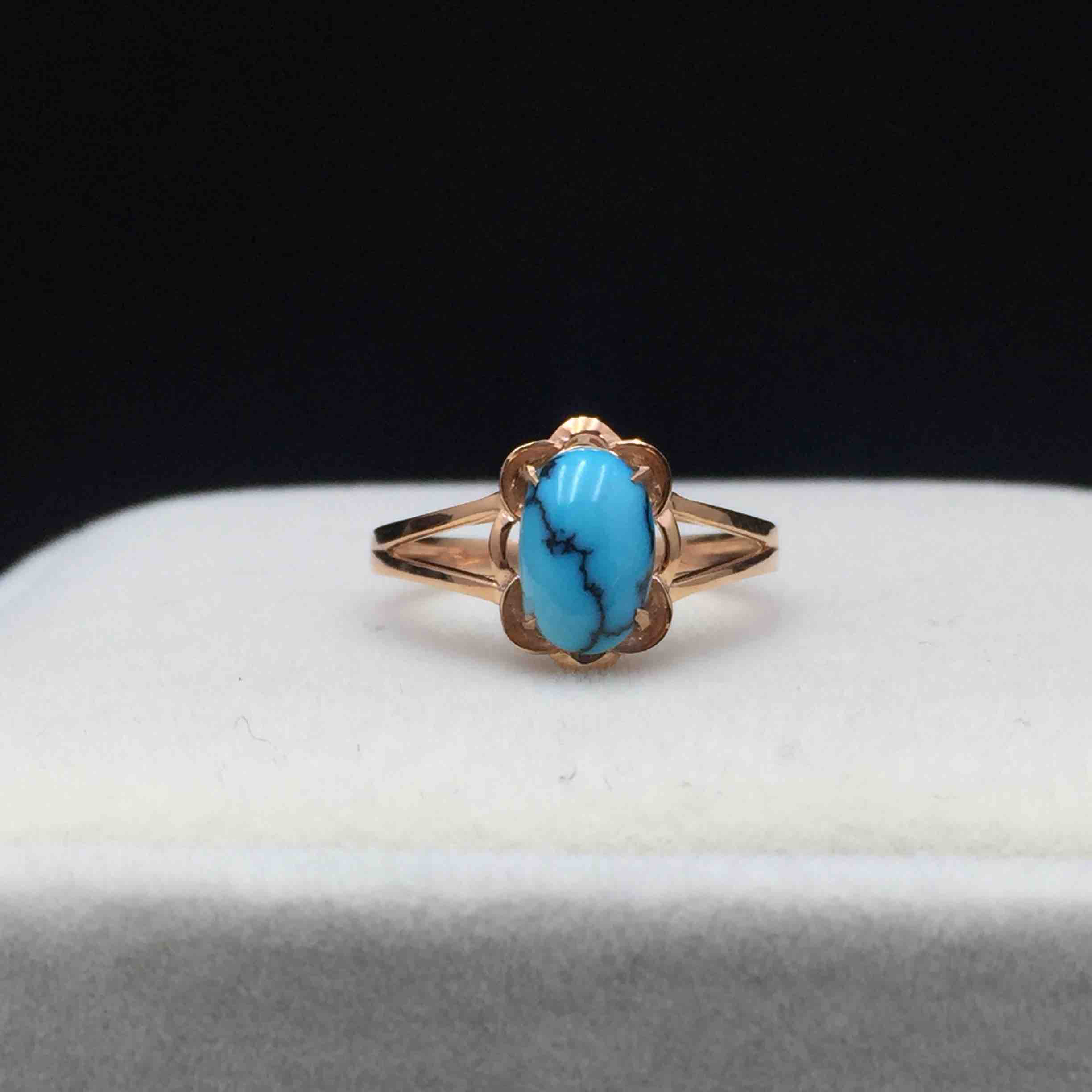 k金镶嵌原矿绿松石戒指高瓷高蓝圈号13改