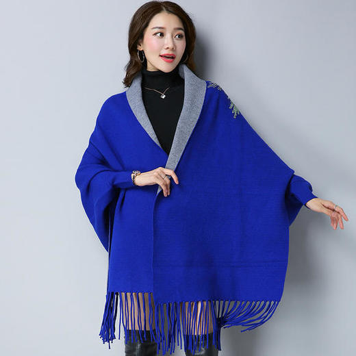 新款中长款针织衫蝙蝠衫刺绣斗篷披肩外套cctbro1712