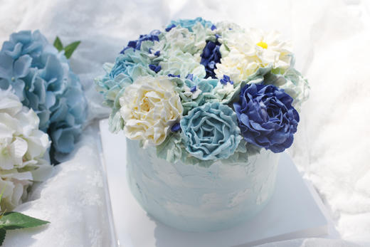 女士款 花朵堆 蓝白色系 韩式裱花 商品图1