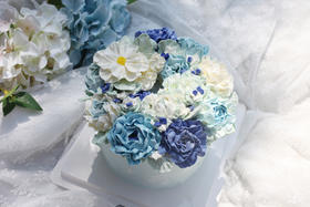 女士款 花朵堆 蓝白色系 韩式裱花