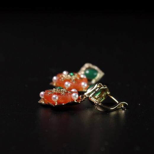 清代红玛瑙花片镶金耳环 商品图4