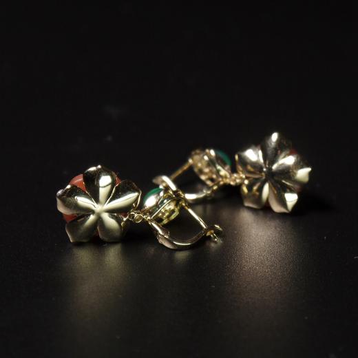 清代红玛瑙花片镶金耳环 商品图2