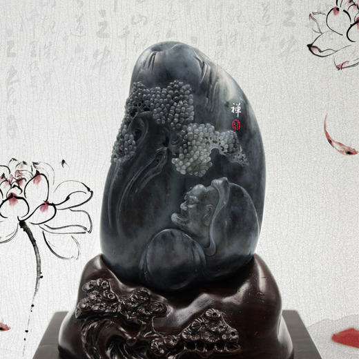 和田玉（青花）独籽摆件--禅（孙有庚）250g 商品图0