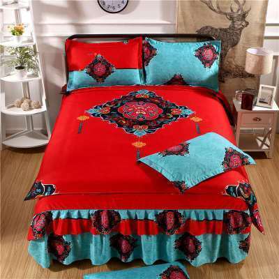 MS-HM-001新款富安那专柜全棉大版花爆款双边床裙款四件套 商品图3