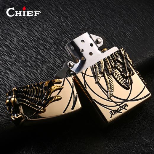 【打火机】*CHIEF首领黄铜个性煤油男士经典贴章打火机 商品图4