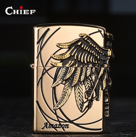 【打火机】*CHIEF首领黄铜个性煤油男士经典贴章打火机 商品图0
