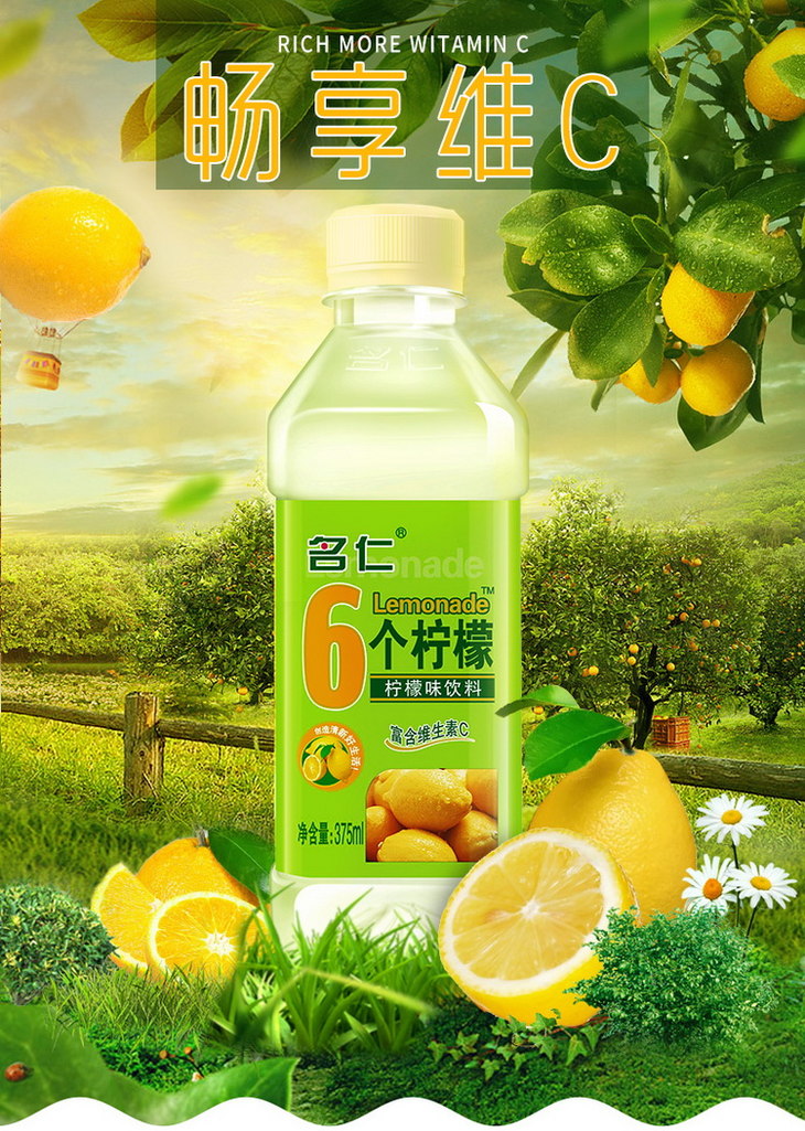 柠檬水饮料富含维生素vc6个柠檬大箱24瓶