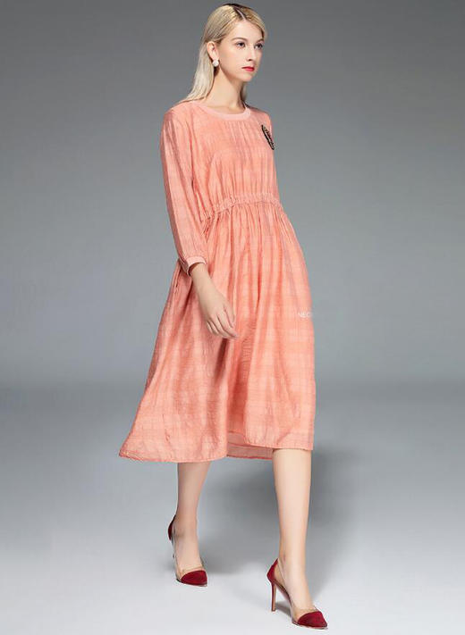 女士时尚优雅柔软舒适修身简约休闲全棉连衣裙100638