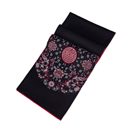SAINTJOY/上久楷国礼款 女士宋锦双面长巾 凤穿牡丹·黑色红底 CJ13251 商品图7