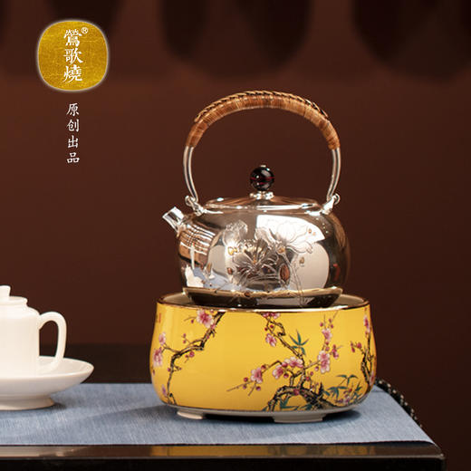 莺歌烧 粉彩浅黄梅竹先春 电陶炉 商品图3