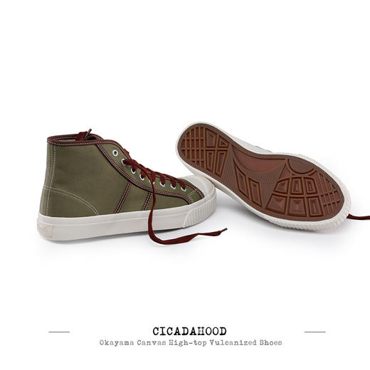 Cicadahood日本冈山帆布高帮硫化鞋 军绿色 原创 美式学院复古 商品图6
