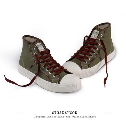 Cicadahood日本冈山帆布高帮硫化鞋 军绿色 原创 美式学院复古 商品图2