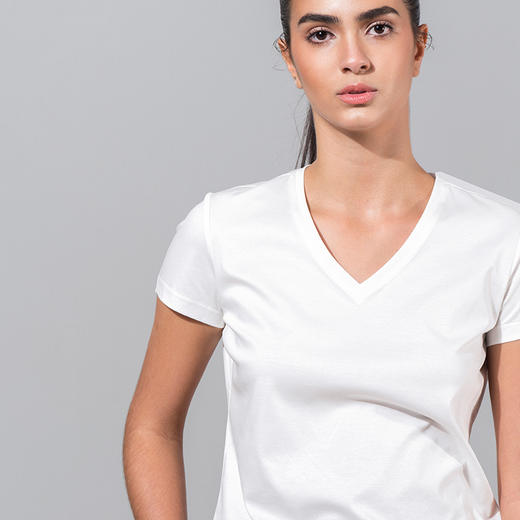 女士经典款80支新疆长绒棉V领T恤 商品图0