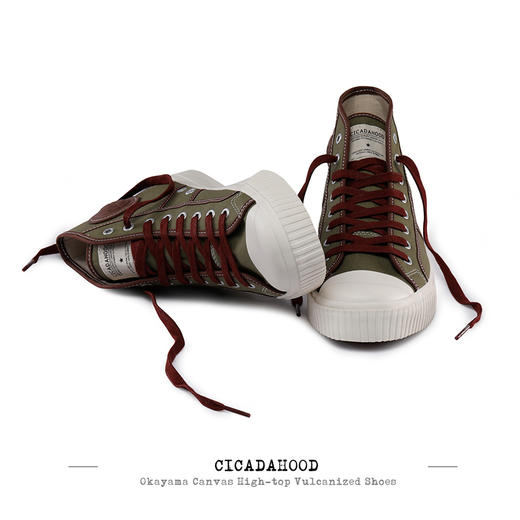 Cicadahood日本冈山帆布高帮硫化鞋 军绿色 原创 美式学院复古 商品图4