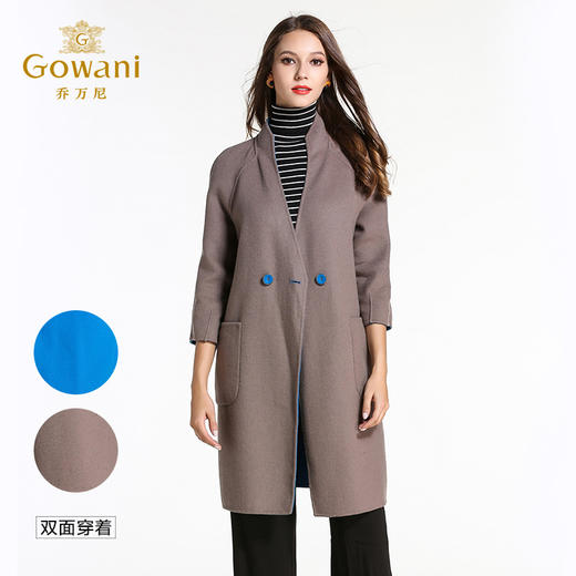 乔万尼冬季呢子大衣女简约时尚中长款修身显瘦双面羊毛呢子外套E144A813 商品图1