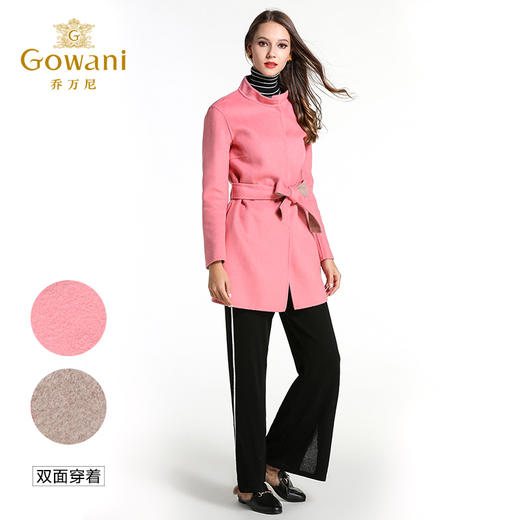 乔万尼冬季双面呢大衣女简约时尚百搭羊毛呢外套长袖修身中长款E144A829 商品图2