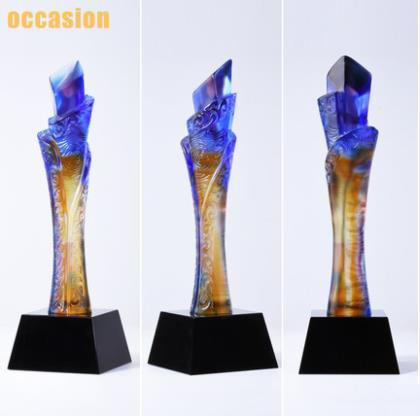 琉璃奖杯定制创意刻字优秀员工年会颁奖纪念水晶奖杯奖牌定做制作 商品图3