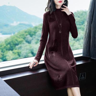 TY-2103特卖冬季半高领毛衣女中长款宽松显瘦羊绒打底衫羊毛连衣裙☆