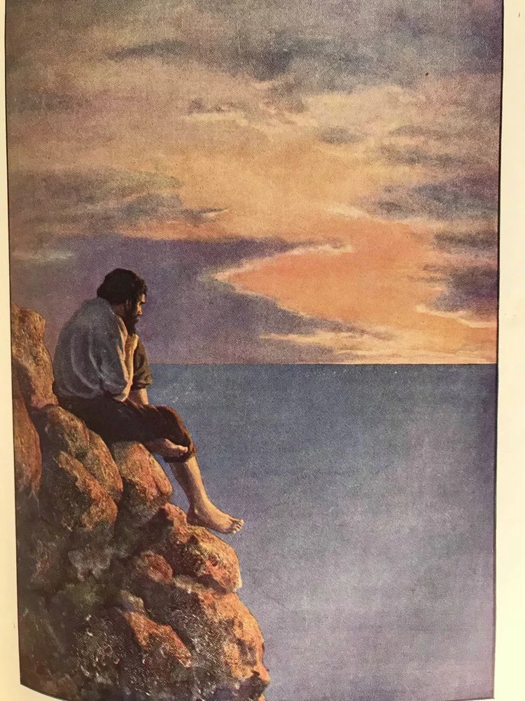 1936年鲁滨逊漂流记配彩色插图布面精装16开