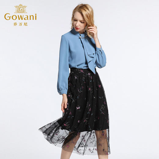 乔万尼半身裙女春 新款高腰气质印花a字蓬蓬纱裙中长款EB3D220 商品图3