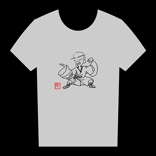 太极文化T恤衫 — 野马分鬃图案 （灰色 白色）