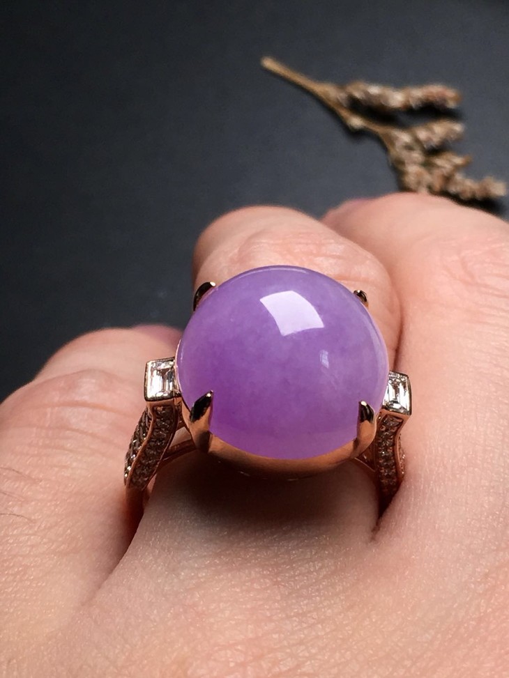 12482翡翠冰种粉紫蛋面戒指